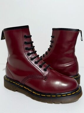 Vintage 90s Dr. Martens Doc MIE 1460 Oxblood Red Leather Boots UK 3